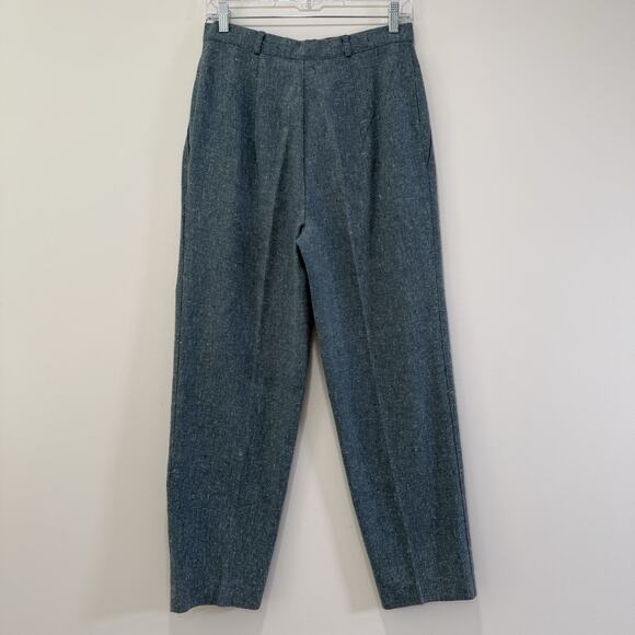 Vintage Womens Wool High Waist Yoke Pleated Teal Trousers Sz 12 Classic 70s 80s - Picture 7 of 7